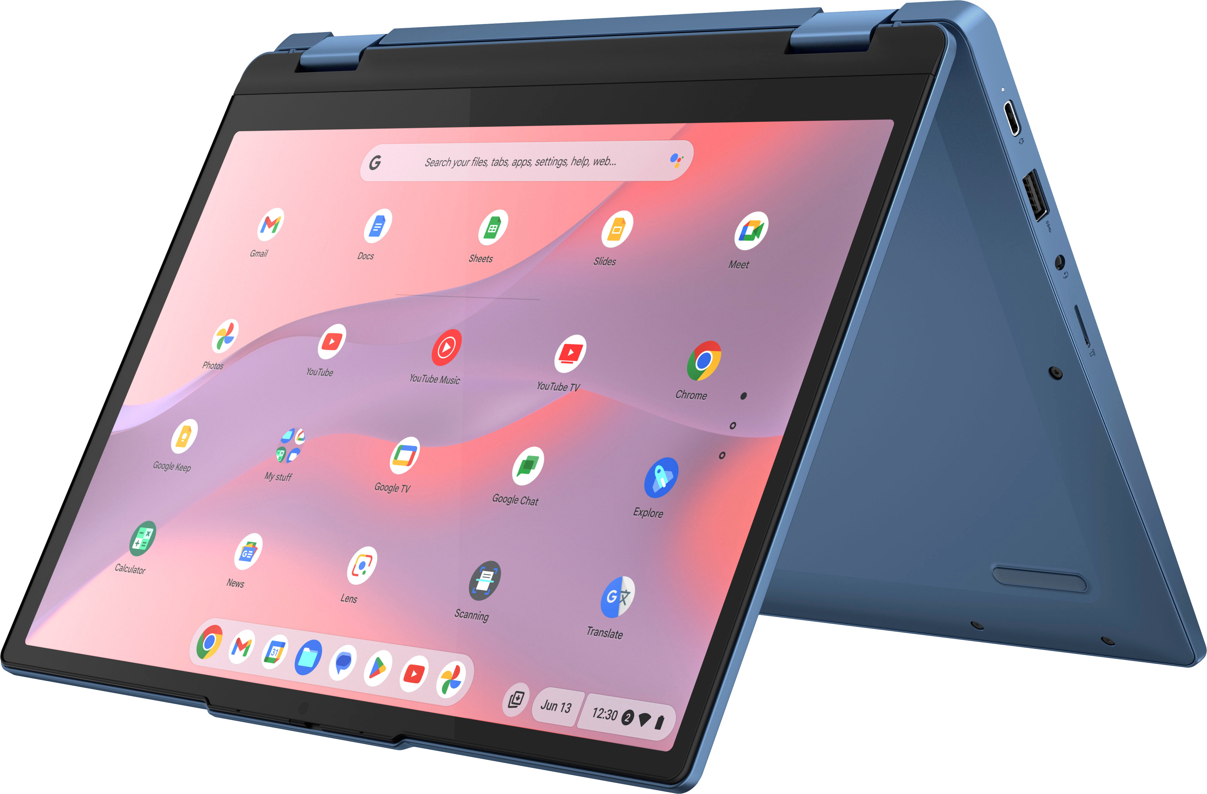 Left View: Lenovo - Flex 3i 12.2" WUXGA Touch-Screen Chromebook Laptop - Intel N100 with 4GB Memory - 64GB eMMC - Abyss Blue
