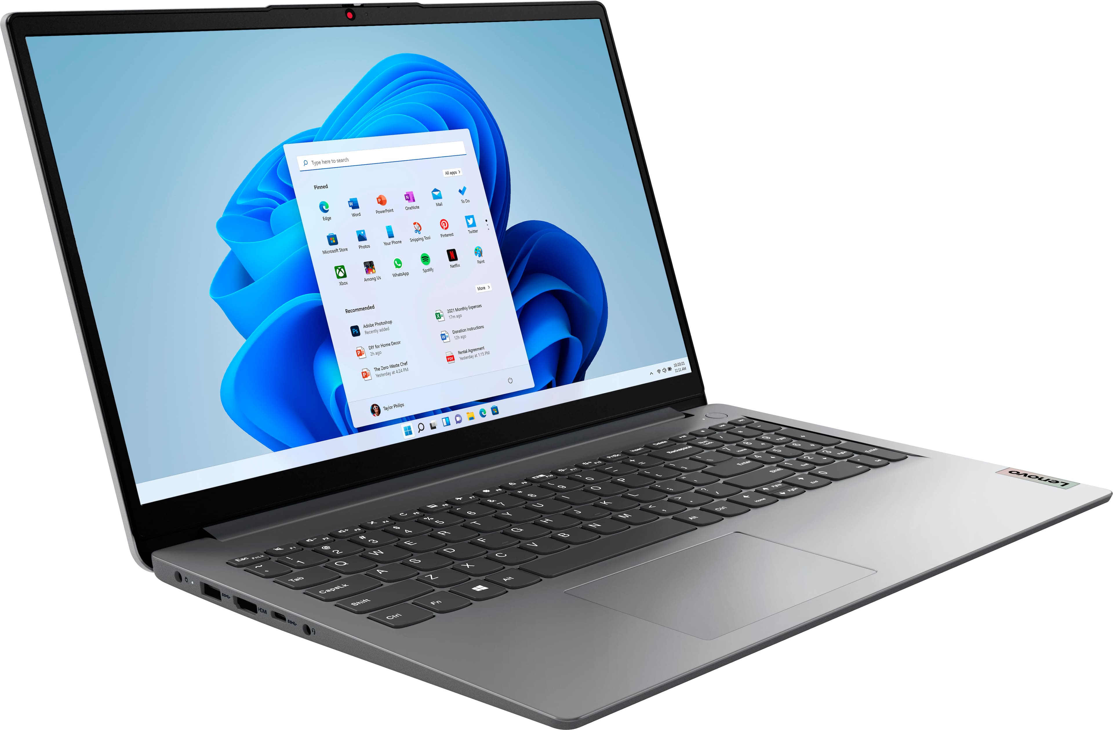 Angle. Lenovo - Ideapad 1 15.6" HD Laptop - Athlon Silver 7120U with 4GB Memory - 128GB SSD - Cloud Grey.
