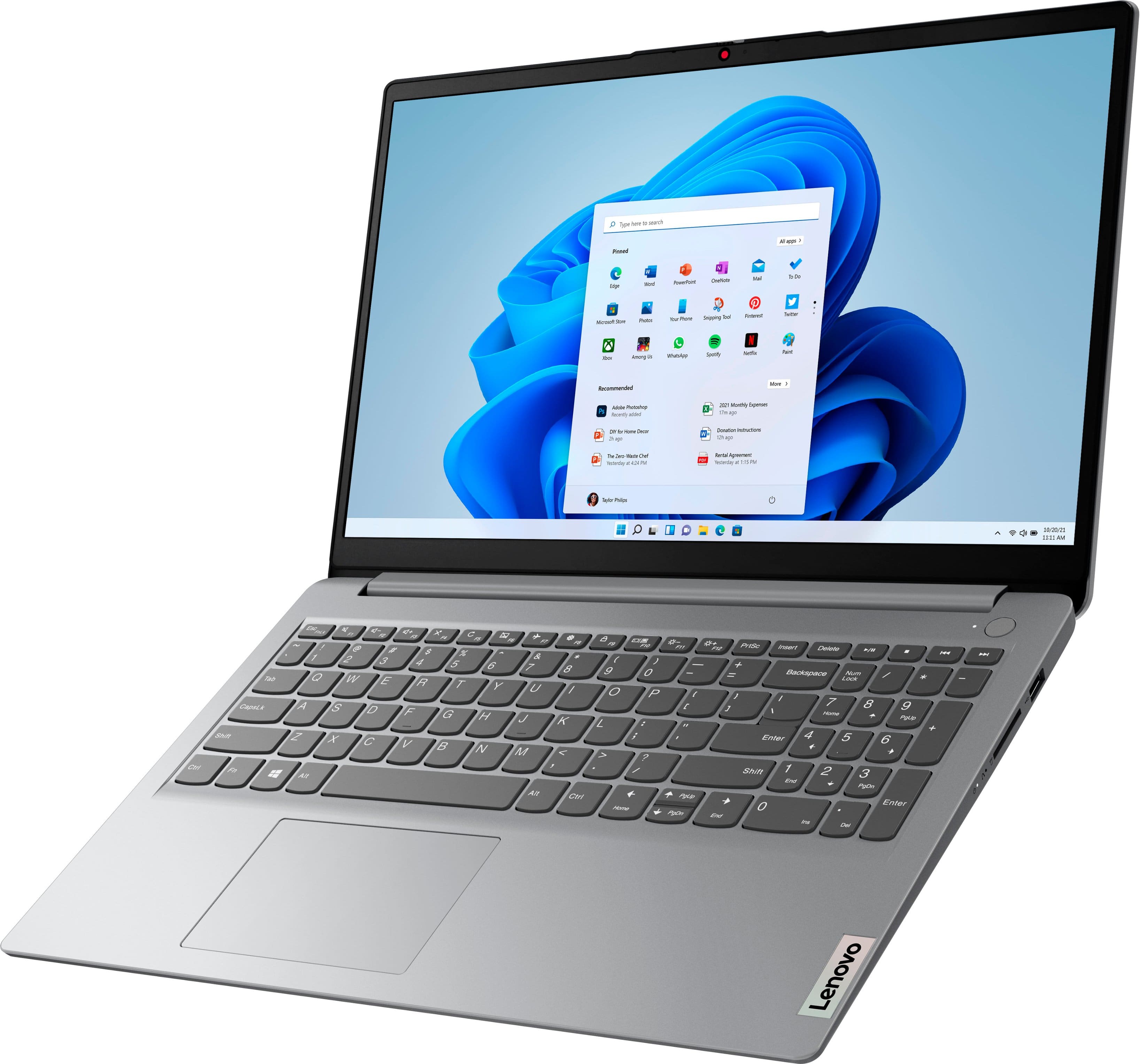 Left. Lenovo - Ideapad 1 15.6" HD Laptop - Athlon Silver 7120U with 4GB Memory - 128GB SSD - Cloud Grey.
