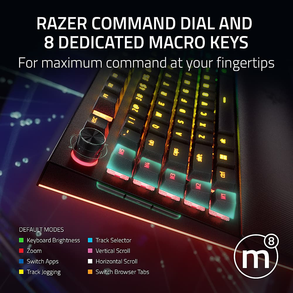 RAZER COMMAND DIAL AND 8 DEDICATED MACRO KEYS For maximum command at your fingertips.