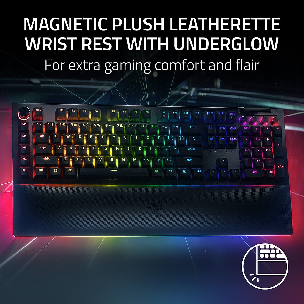 Magnetic Plus Leatherette Wrist Rest with Underglow for extra gaming comfort and flair.