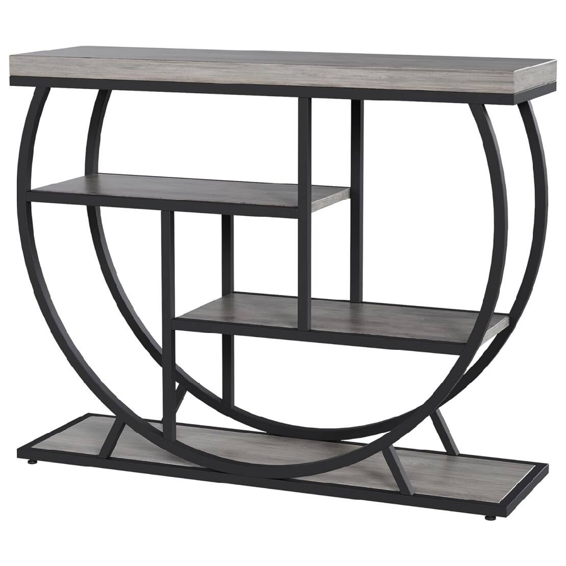 Angle. GARVEE - Entryway Table with Storage, Industrial 4-Tier Narrow Console Table Behind Couch - Grey.