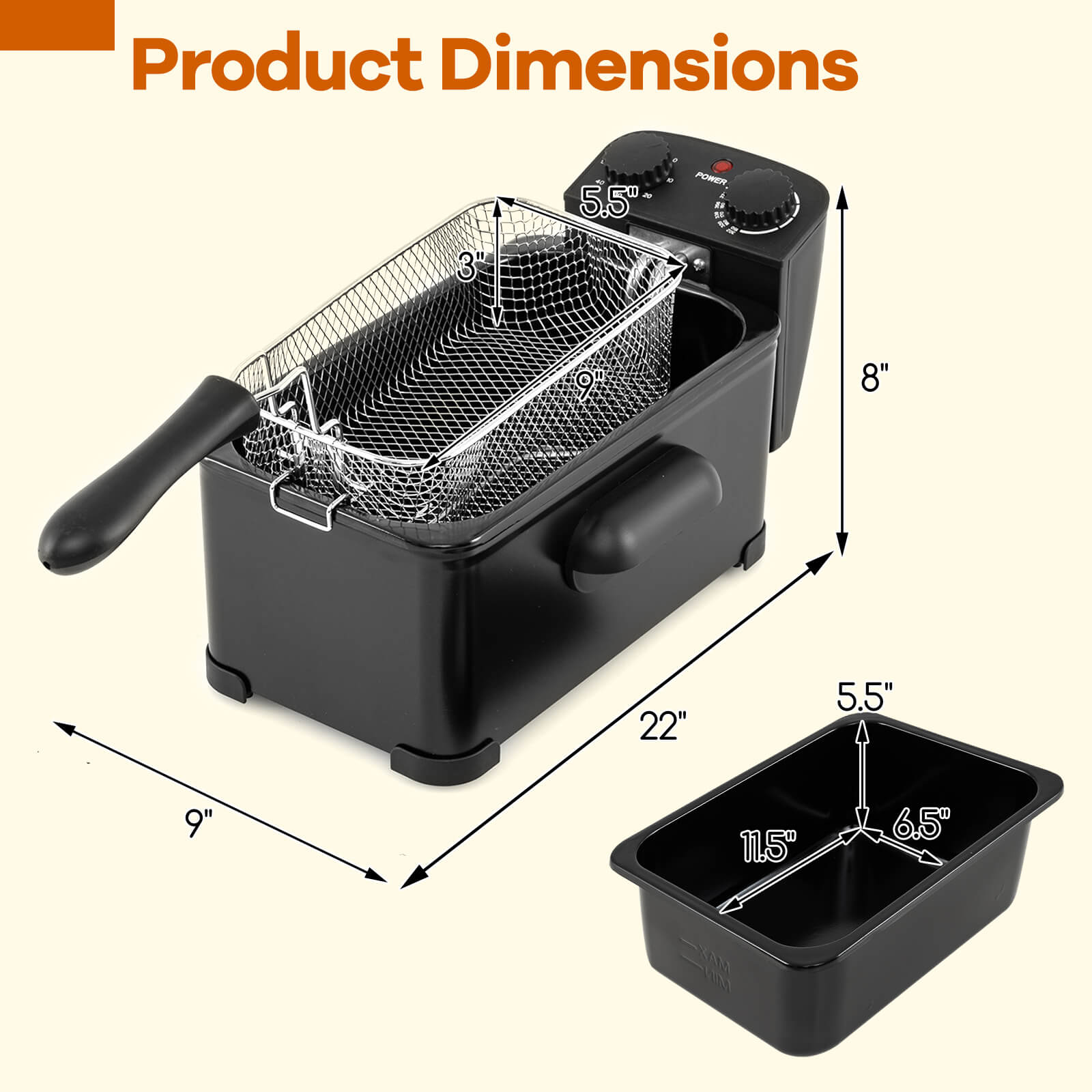Product Dimensions - 5.5" x 3" x 8" x 22" x 5.5" x 9" x 11.5" x 6.5"