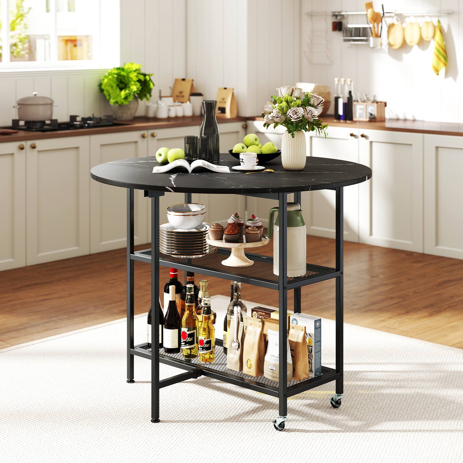 Alt View 1. Gymax - Gymax Round Outdoor Dining Table for 4 People 36 inch Acacia Wood Patio Table for Yard - Black.