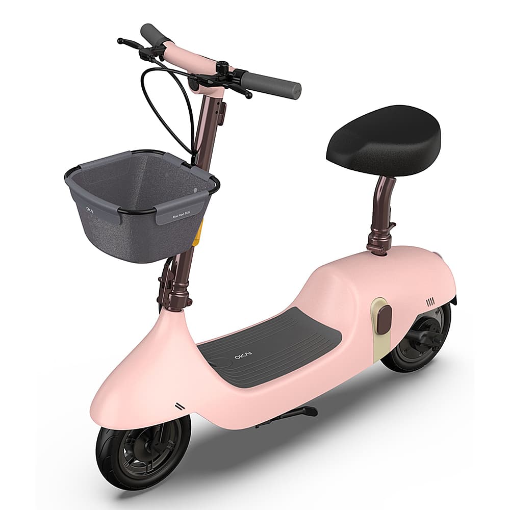 The image features a pink bicycle with a basket attached to the front. The basket is gray and has a handle, making it convenient for carrying items while riding the bike. The bicycle is parked on a white background, which highlights its vibrant pink color and the basket's design.