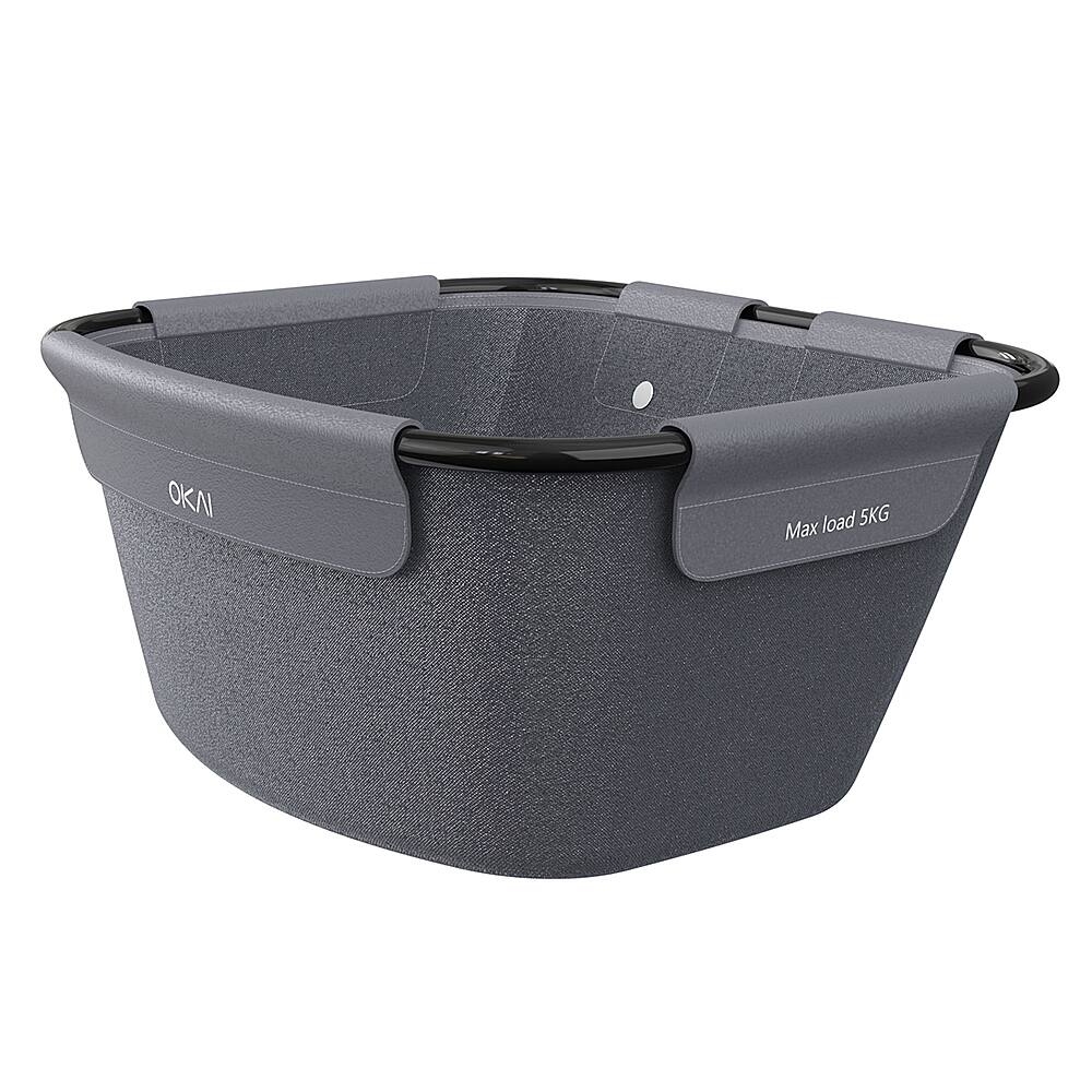 The image shows a large gray bowl, which is a bicycle basket. The basket is designed to hold up to 5 kilograms of weight, making it suitable for carrying various items while riding a bicycle. The basket is made of durable materials and has a black handle for easy grip and control.