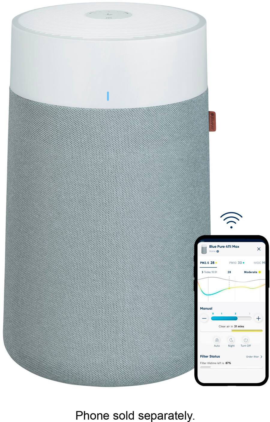 Blueair Blue Pure 411i Max 1052 Ft HEPASilent Smart Small Room