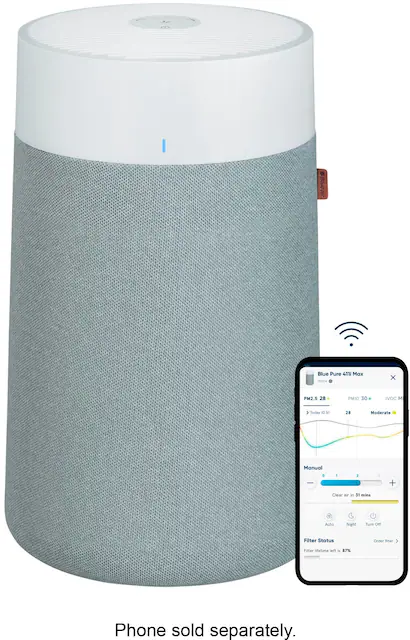 Blueair Blue Pure 411i Max 219 Sq. Ft HEPASilent Smart Small Room Bedroom Air Purifier White Gray 110057 Best Buy
