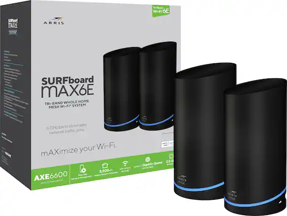 Front. ARRIS - SURFboard mAX 6E AXE6600 Tri-Band Mesh Wi-Fi System (2 pack) - Black.