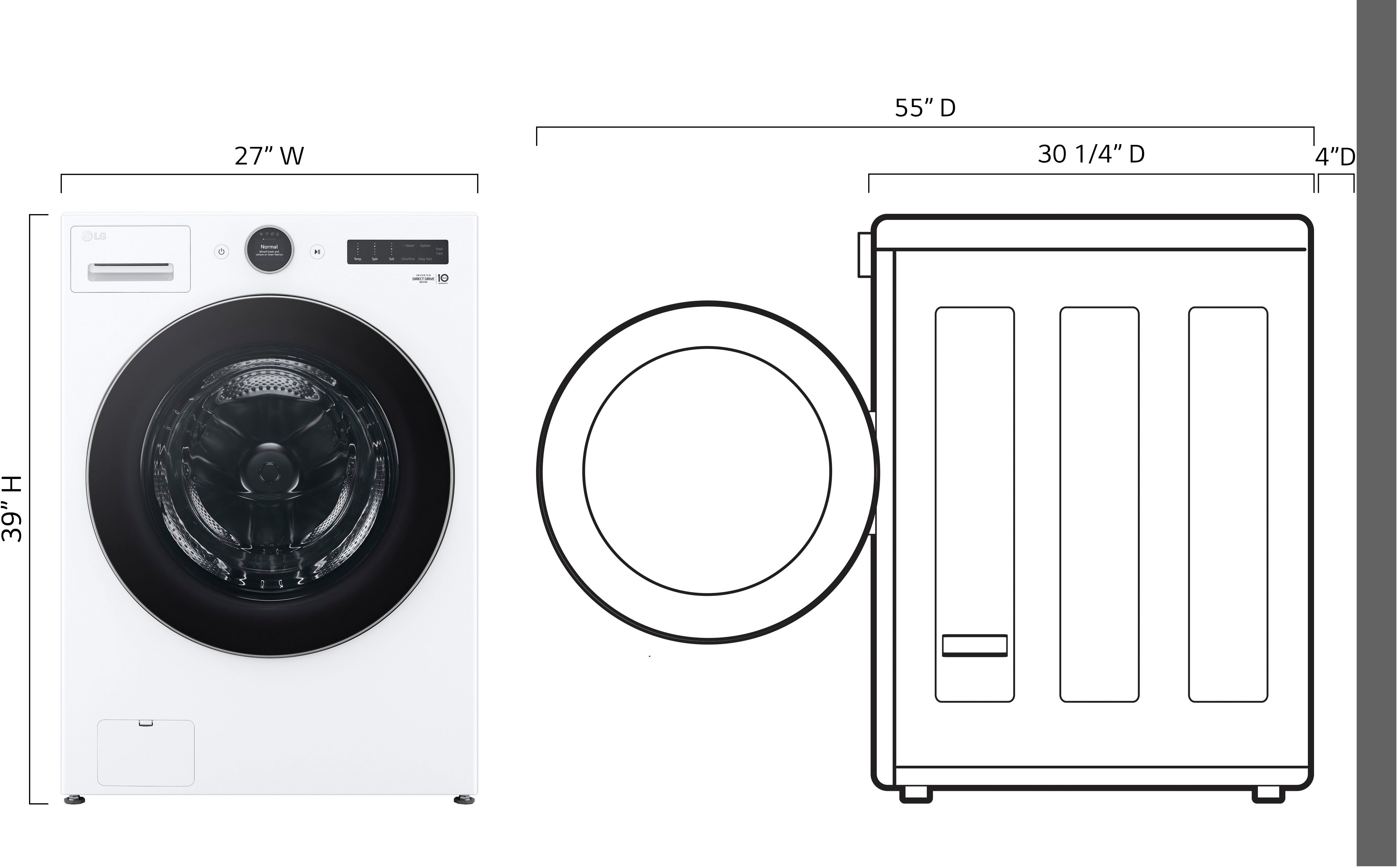 Left View: LG - 4.5 Cu. Ft. High-Efficiency Smart Front Load Washer with Steam and TurboWash 360 - White