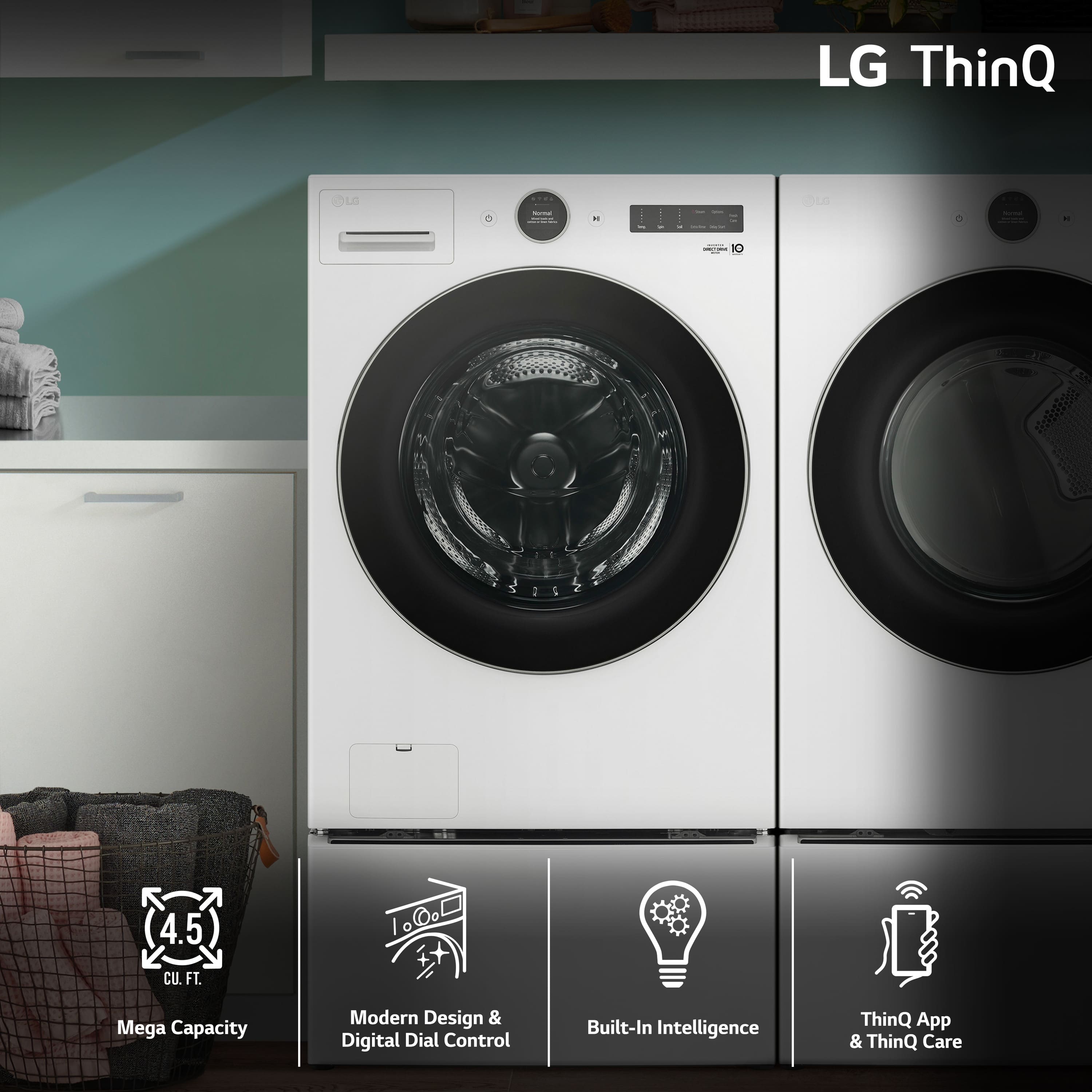 LG ThinQ 5: 1.45 CU. FT. Mega Capacity, Modern Design & Digital Dial Control, Built-In Intelligence, ThinQ App & ThinQ Care.