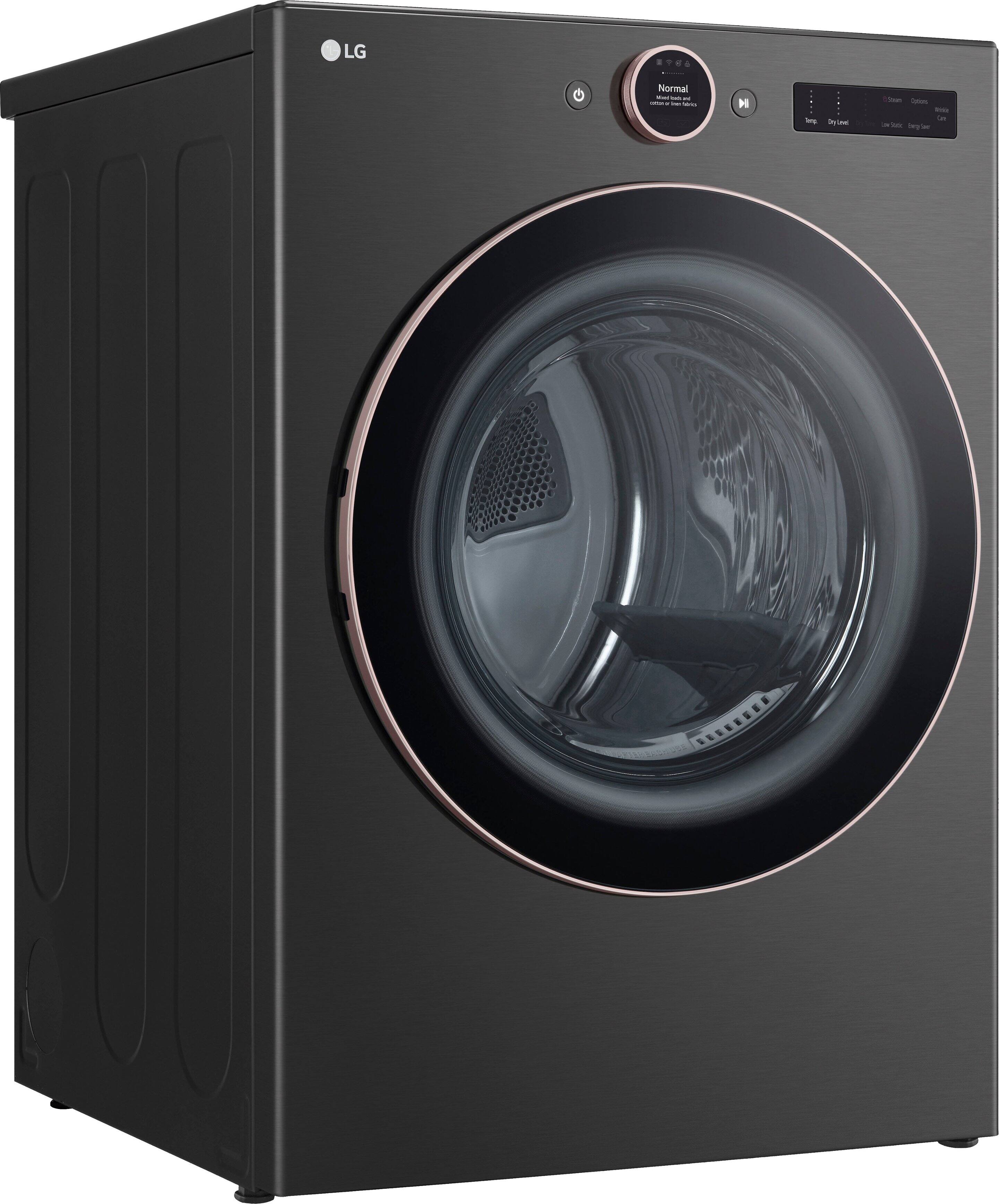 Angle. LG - 7.4 Cu. Ft. Smart Electric Dryer with Steam and Sensor Dry - Black Steel.