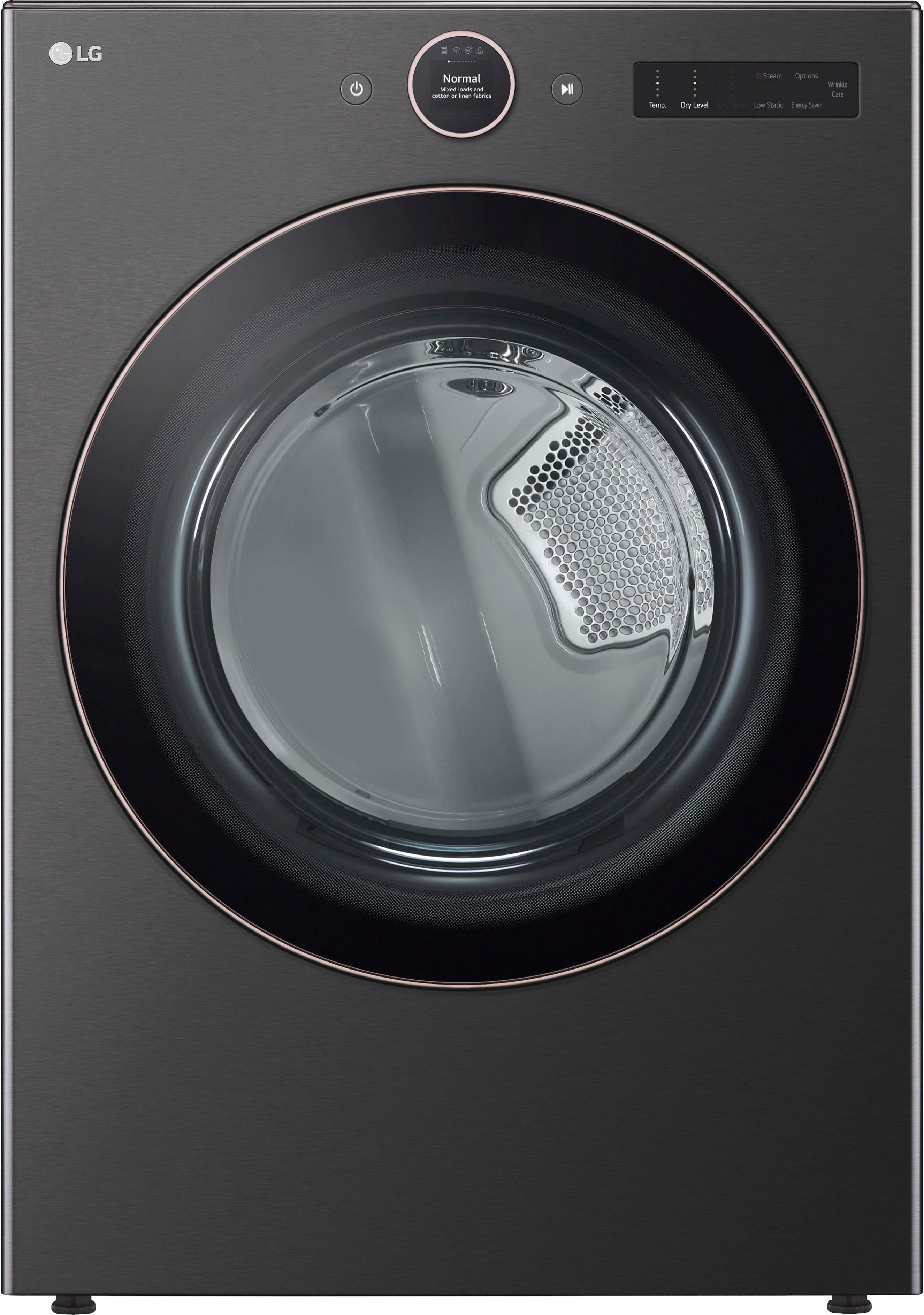 LG - 7.4 Cu. Ft. Stackable Smart Electric Dryer with Steam and Sensor Dry - Black Steel