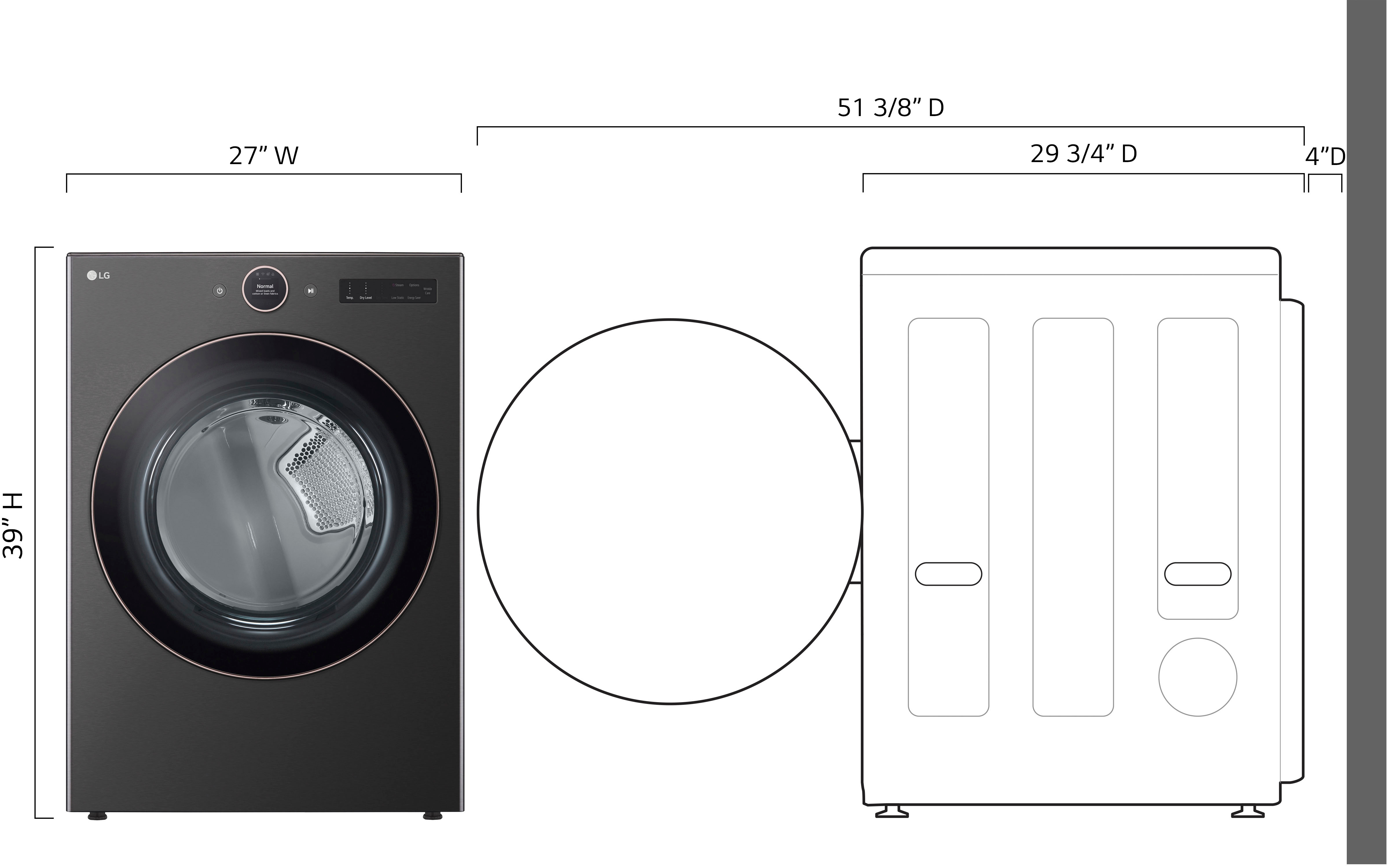 Left. LG - 7.4 Cu. Ft. Smart Electric Dryer with Steam and Sensor Dry - Black Steel.