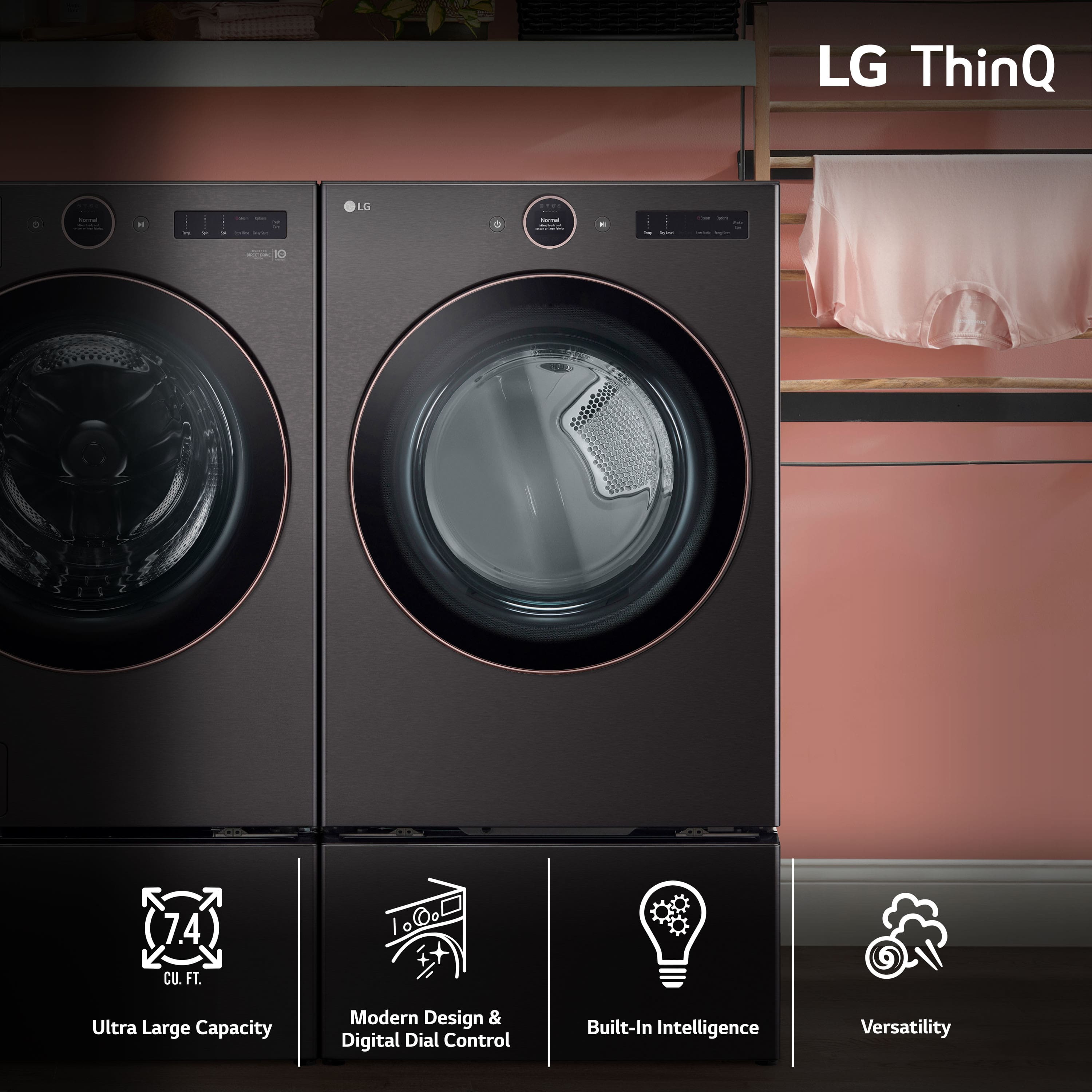 LG ThinQ LO: 7.4 CU. FT. 1000 O I+ Ultra Large Capacity Modern Design & Digital Dial Control Built-In Intelligence Versatility
