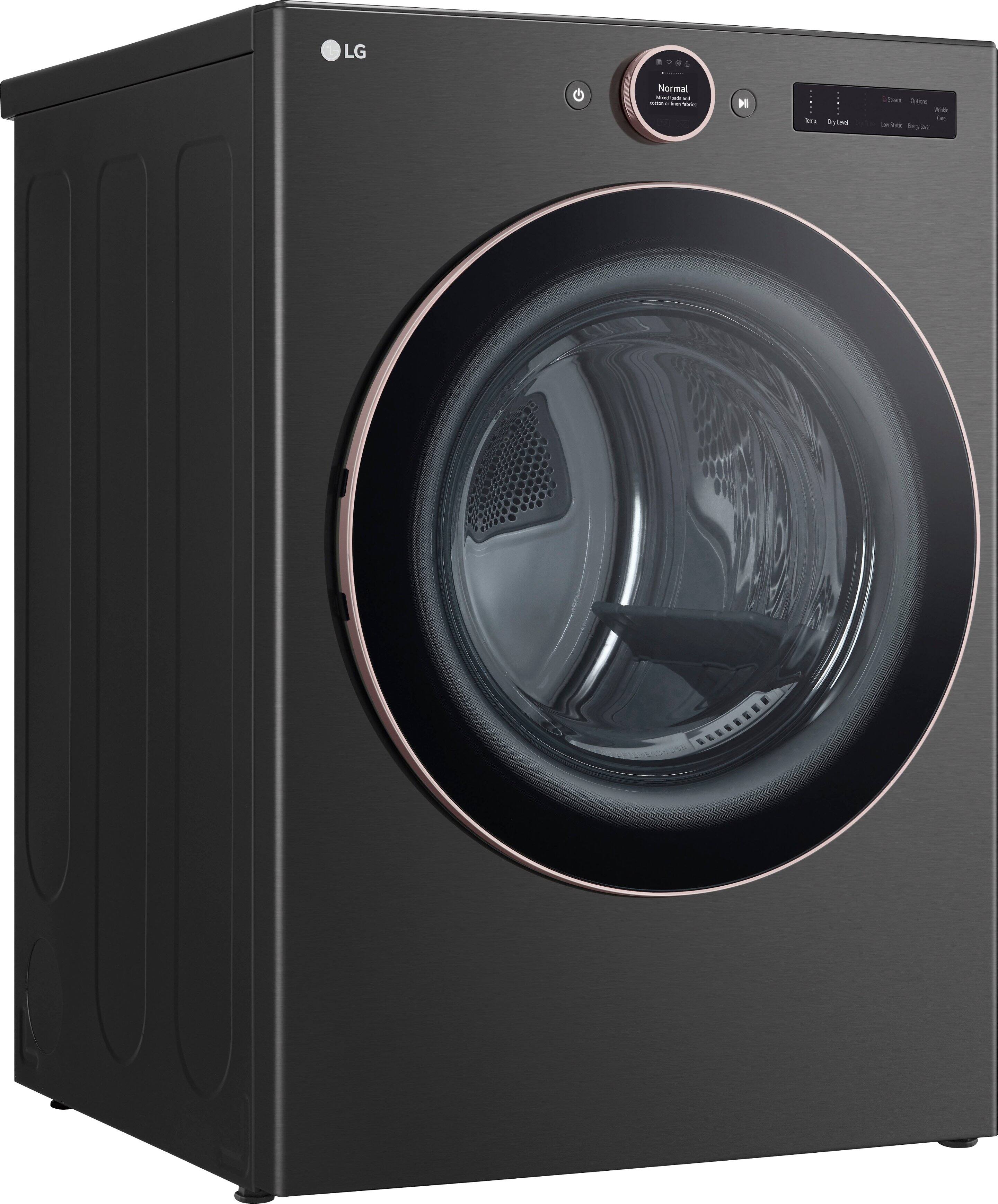 Angle. LG - 7.4 Cu. Ft. Smart Gas Dryer with Steam and Sensor Dry - Black Steel.