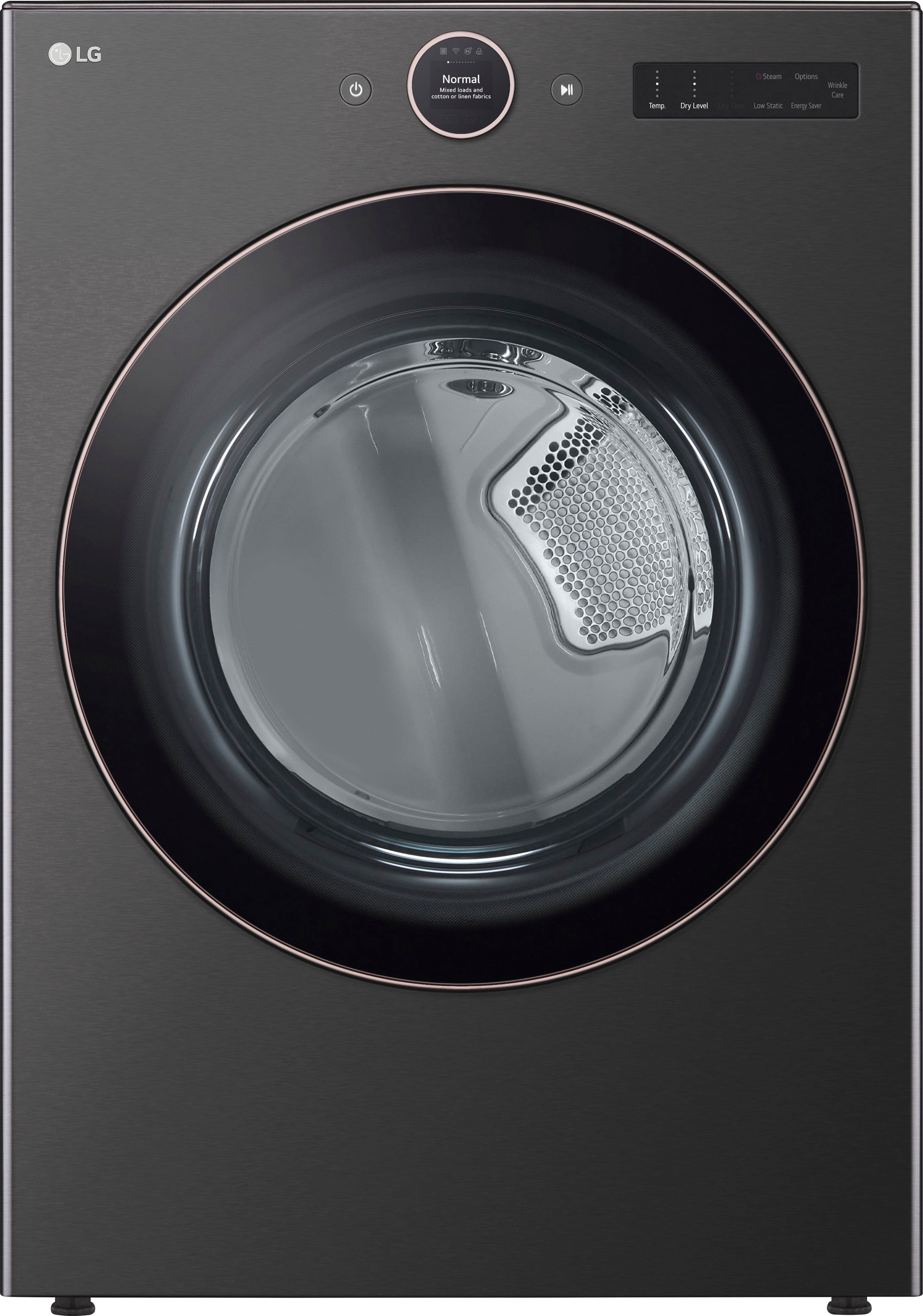 Front. LG - 7.4 Cu. Ft. Smart Gas Dryer with Steam and Sensor Dry - Black Steel.