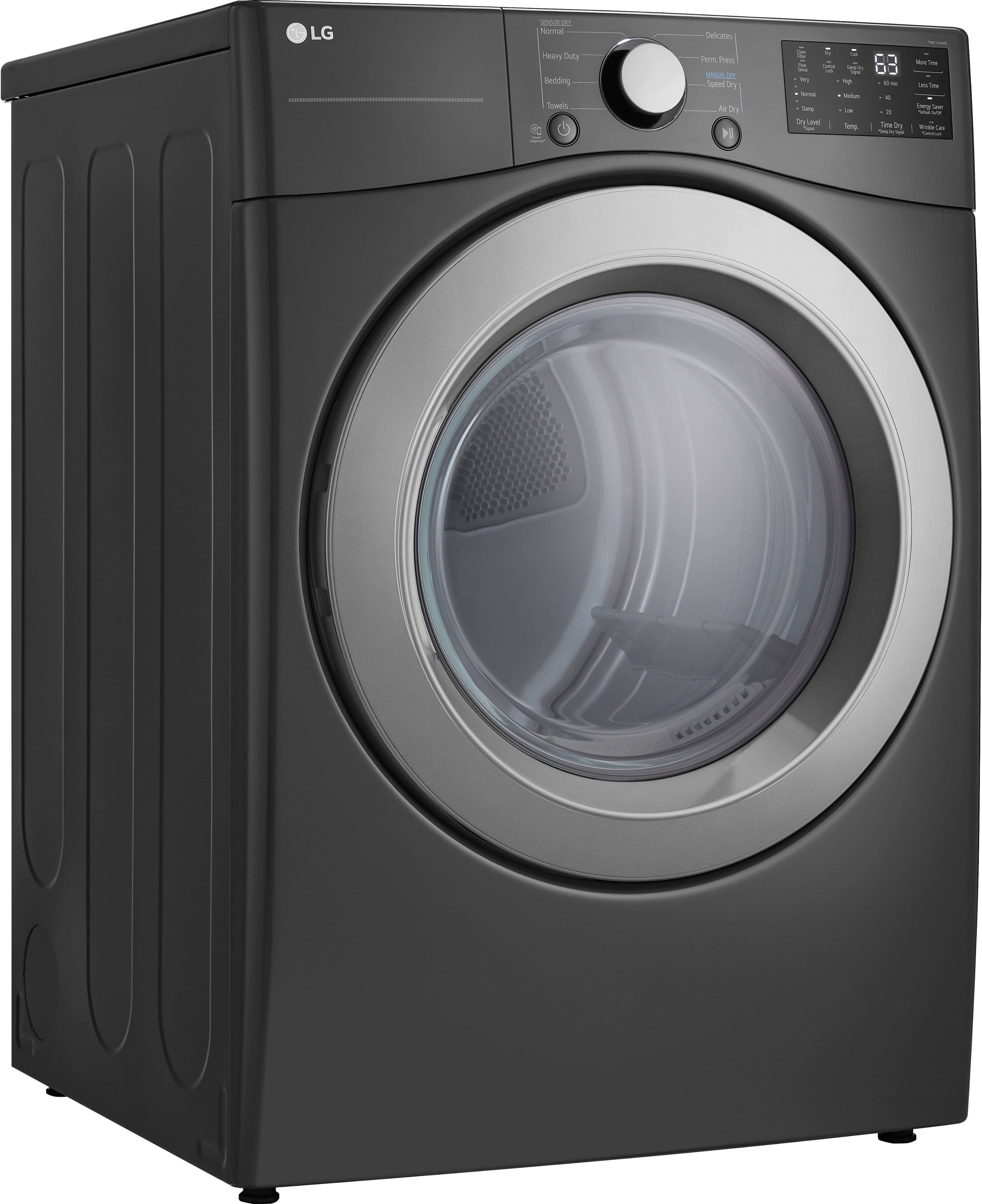 Angle View: LG - 7.4 Cu. Ft. Electric Dryer with Wrinkle Care - Middle Black