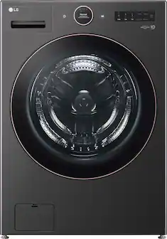 Front. LG - 5.0 Cu. Ft. High-Efficiency Smart Front Load Washer with Steam and TurboWash 360 - Black Steel.