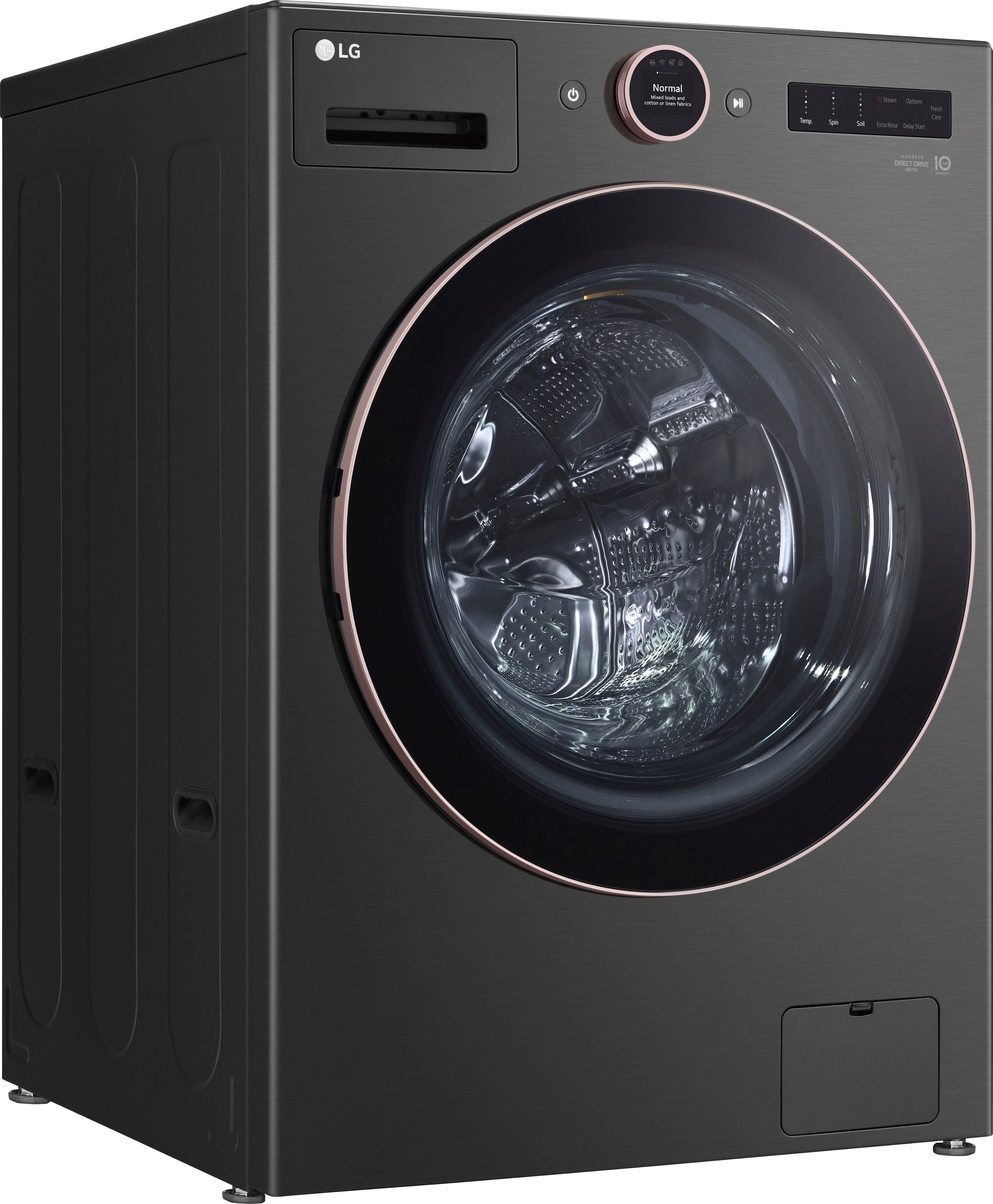 Angle View: LG - 5.0 Cu. Ft. High-Efficiency Smart Front Load Washer with Steam and TurboWash 360 - Black Steel