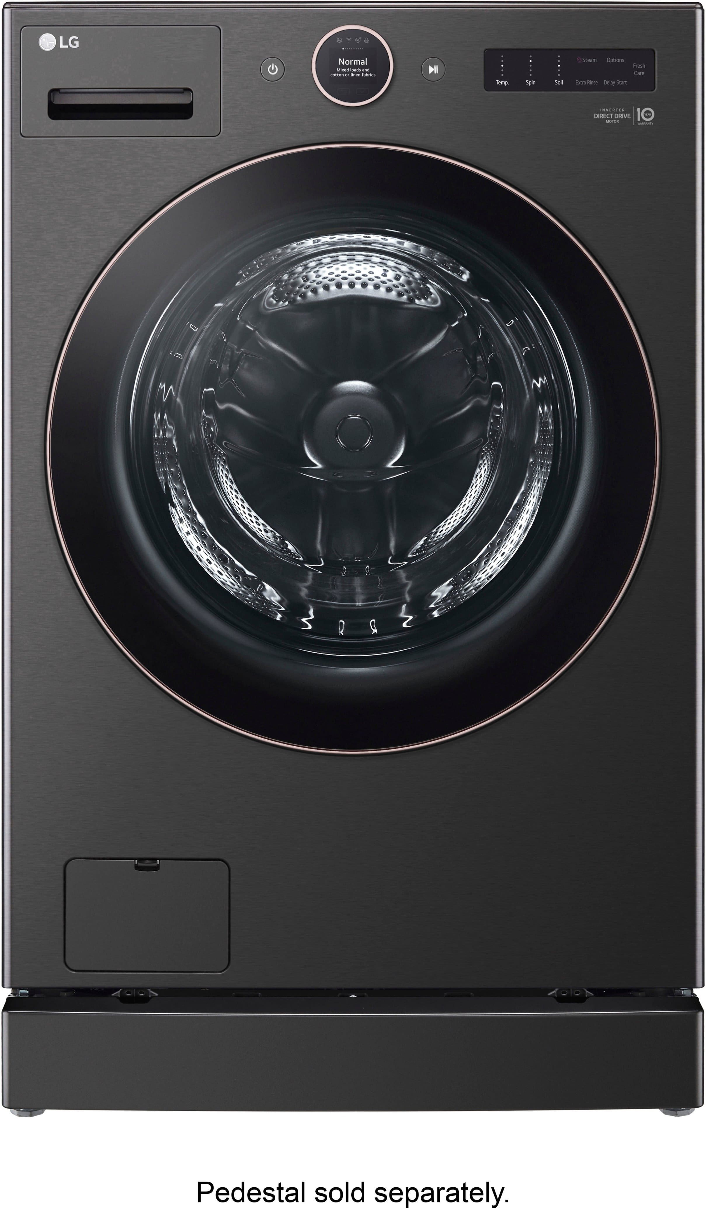 Alt View 34. LG - 5.0 Cu. Ft. High-Efficiency Smart Front Load Washer with Steam and TurboWash 360 - Black Steel.