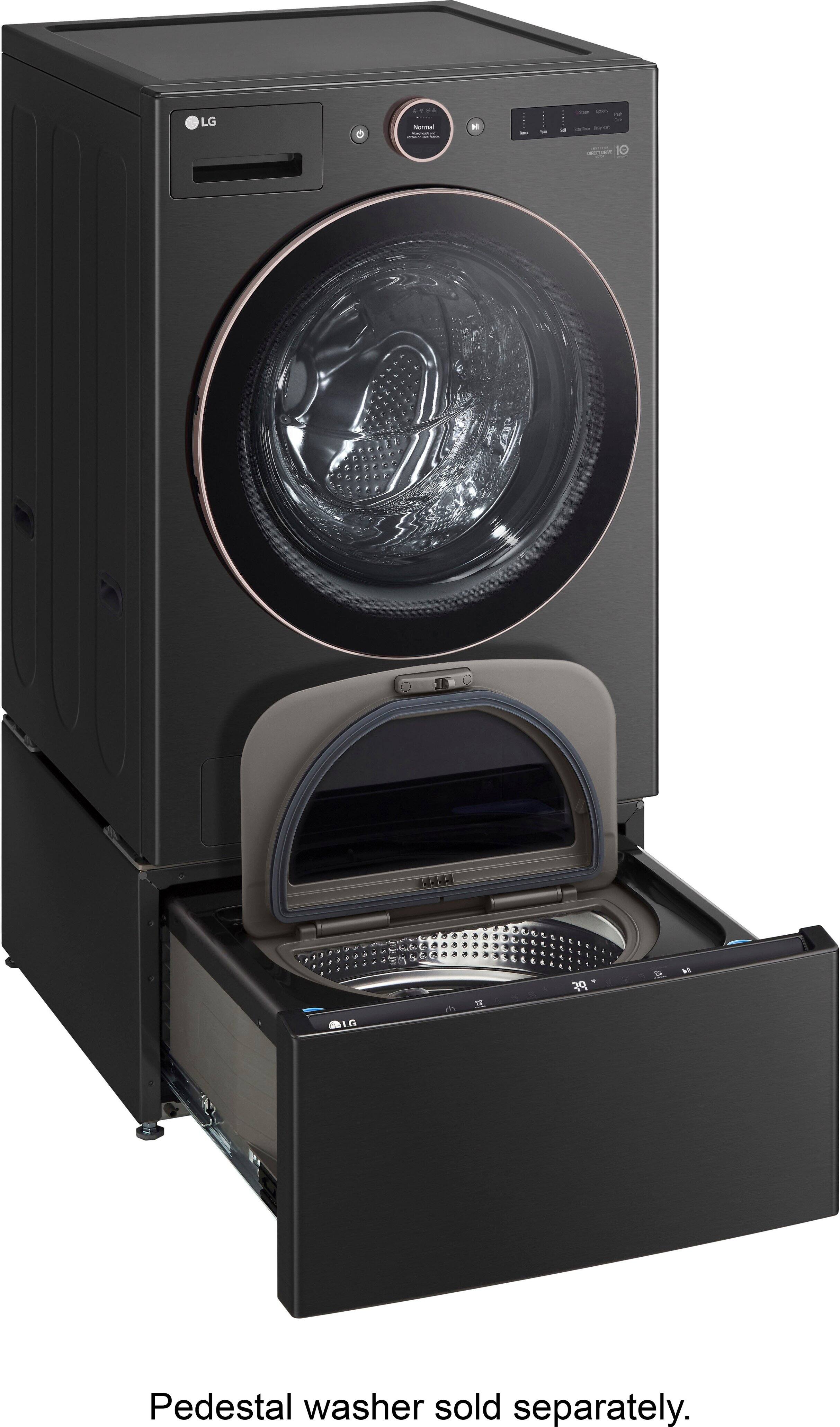 Alt View 36. LG - 5.0 Cu. Ft. High-Efficiency Smart Front Load Washer with Steam and TurboWash 360 - Black Steel.