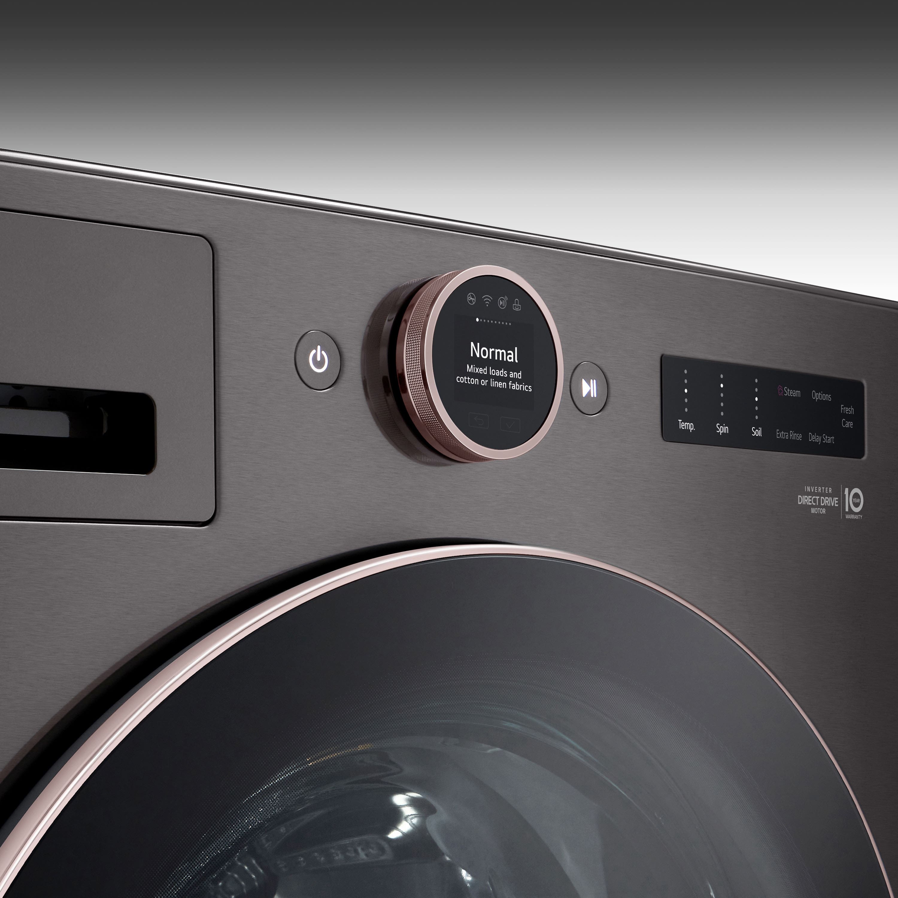 Alt View 24. LG - 5.0 Cu. Ft. High-Efficiency Smart Front Load Washer with Steam and TurboWash 360 - Black Steel.