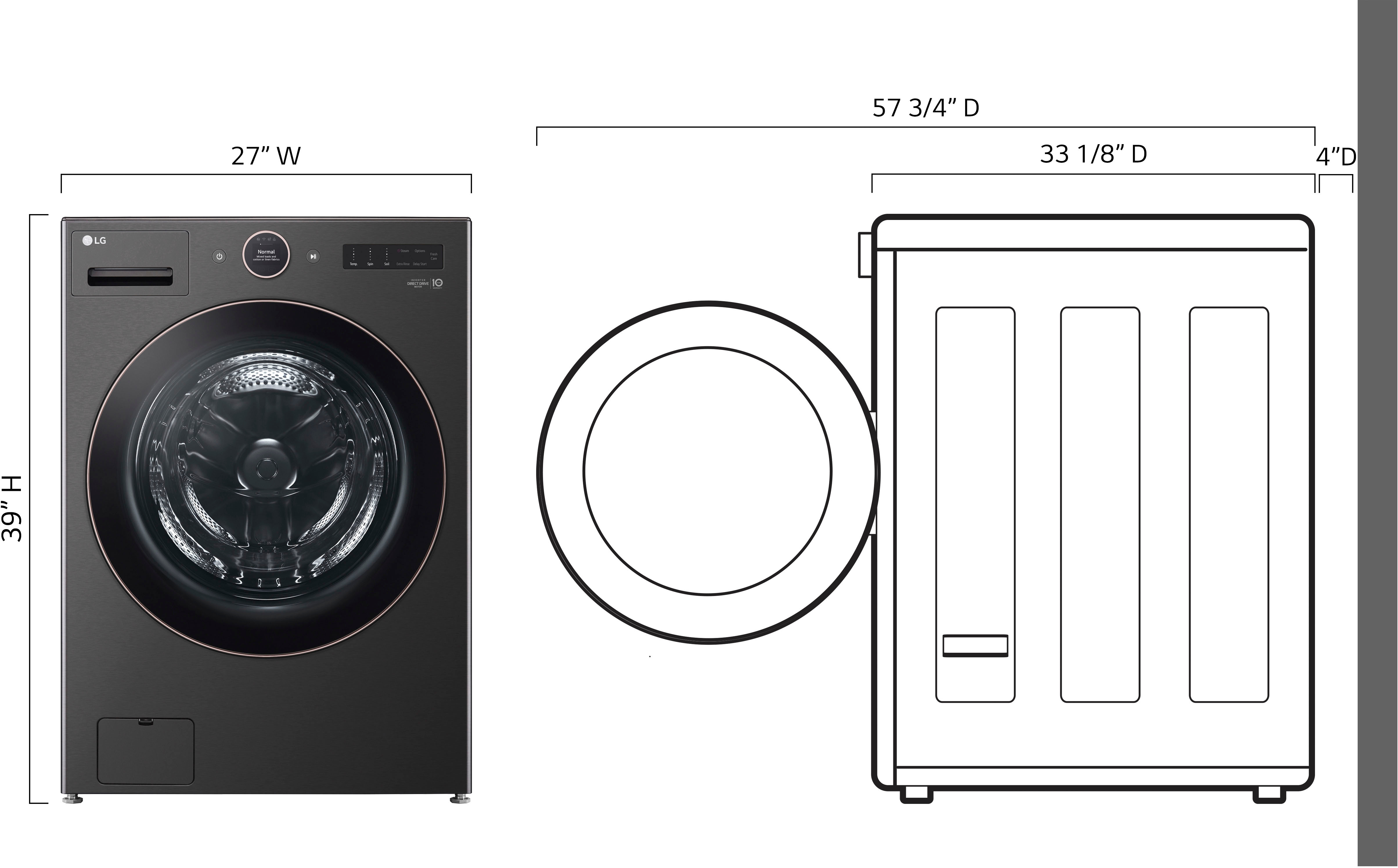 Left View: LG - 5.0 Cu. Ft. High-Efficiency Smart Front Load Washer with Steam and TurboWash 360 - Black Steel