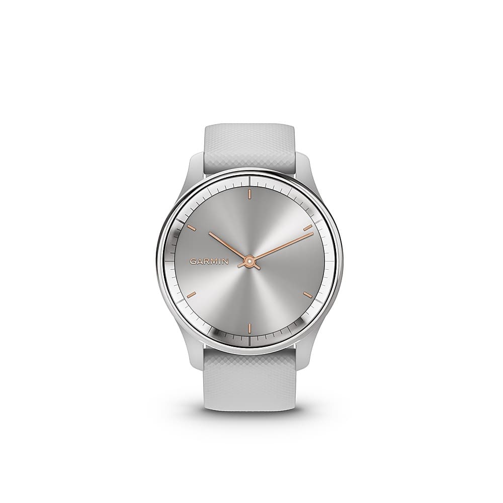 Left. Garmin - vívomove Trend Hybrid Smartwatch 40 mm Fiber-Reinforced Polymer - Silver Stainless Steel.