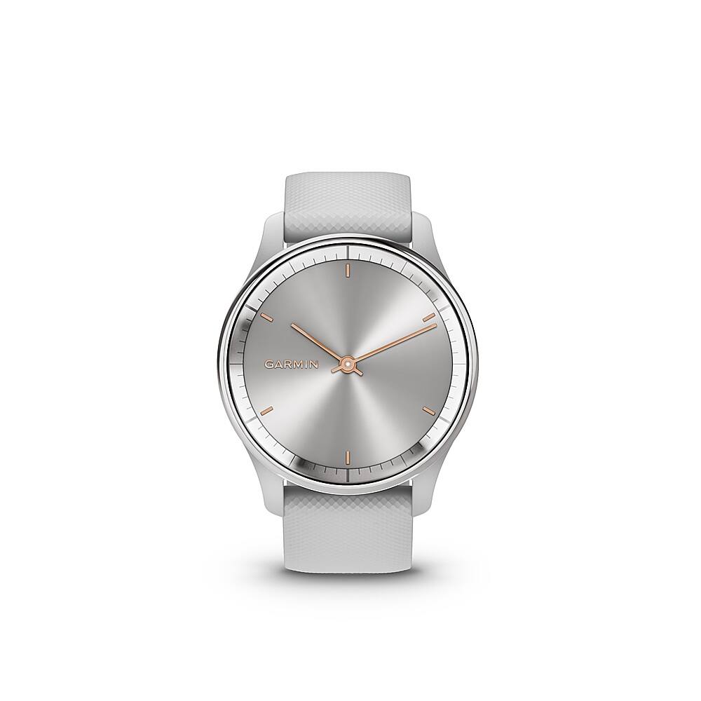 Left. Garmin - vívomove Trend Hybrid Smartwatch 40 mm Fiber-Reinforced Polymer - Silver Stainless Steel.