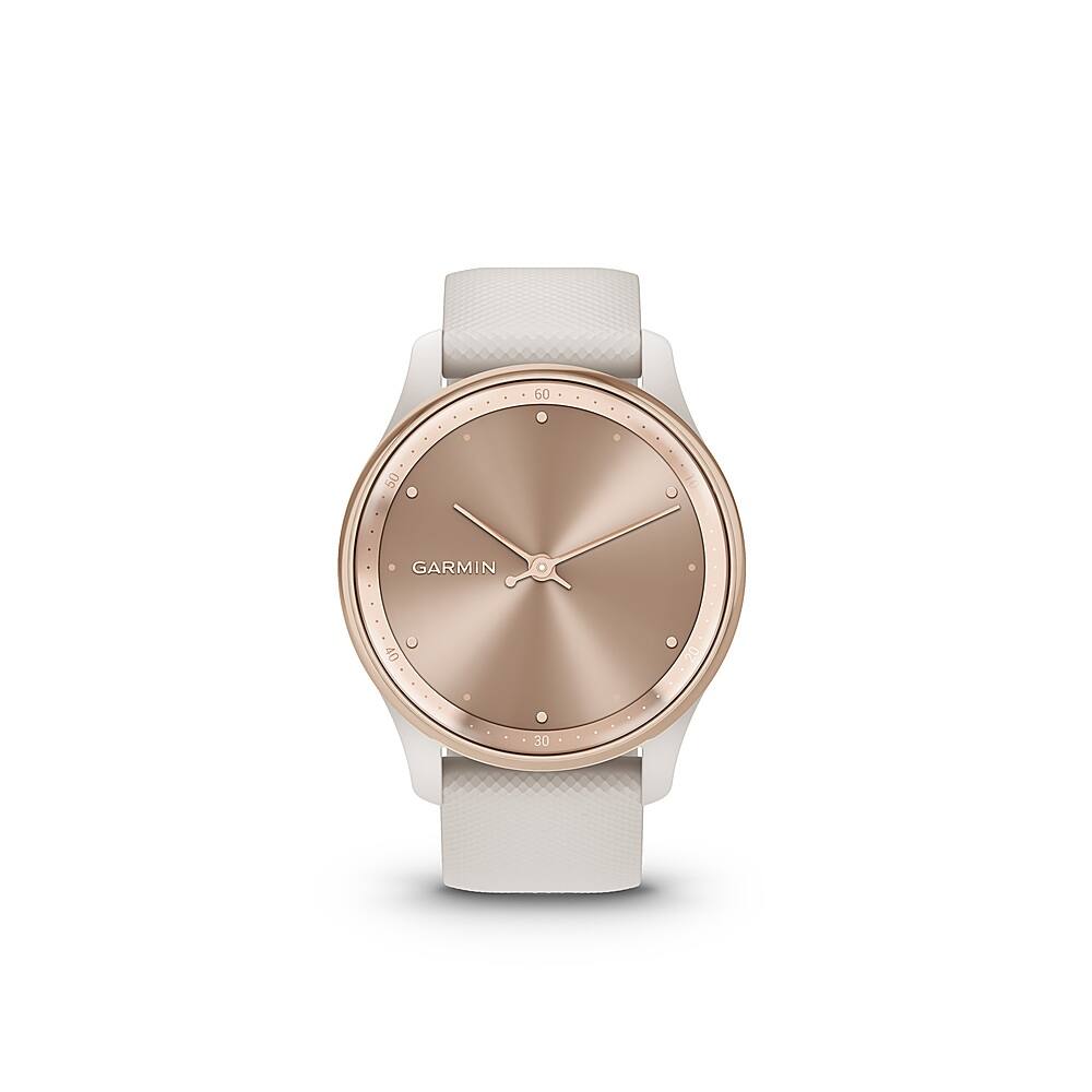 Left. Garmin - vívomove Trend Hybrid Smartwatch 40 mm Fiber-Reinforced Polymer - Peach Gold Stainless Steel with Ivory Band.