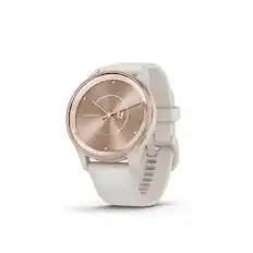 Front. Garmin - vívomove Trend Hybrid Smartwatch 40 mm Fiber-Reinforced Polymer - Peach Gold Stainless Steel with Ivory Band.