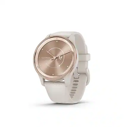Front. Garmin - vívomove Trend Hybrid Smartwatch 40 mm Fiber-Reinforced Polymer - Peach Gold Stainless Steel with Ivory Band.