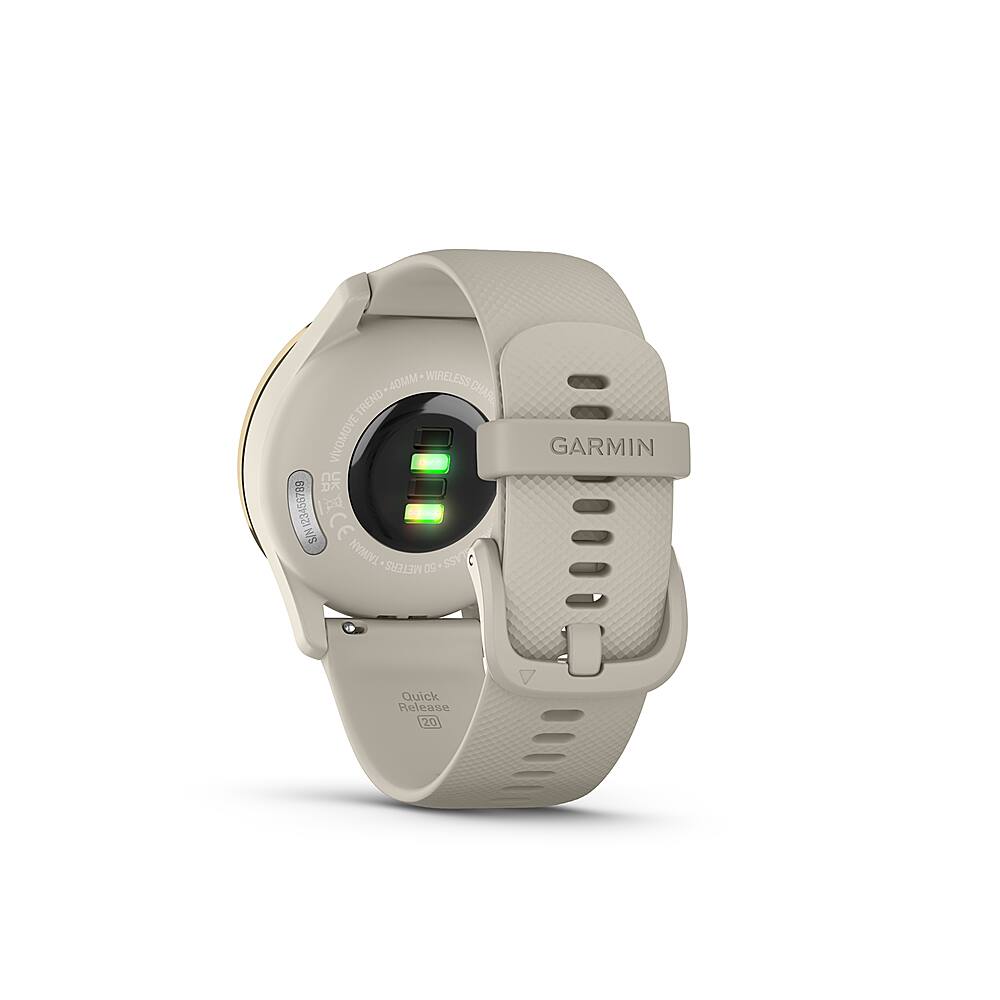 Back. Garmin - vívomove Trend Hybrid Smartwatch 40 mm Fiber-Reinforced Polymer - Cream Gold Stainless Steel with French Gray Band.