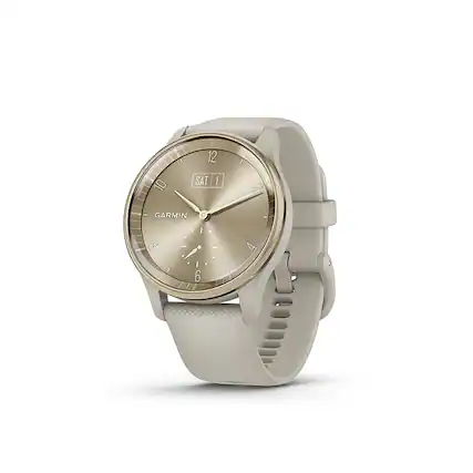 Front. Garmin - vívomove Trend Hybrid Smartwatch 40 mm Fiber-Reinforced Polymer - Cream Gold Stainless Steel with French Gray Band.