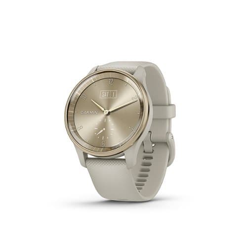 Garmin - vívomove Trend Hybrid Smartwatch 40 mm Fiber-Reinforced Polymer - Cream Gold Stainless Steel with French Gray Band - (2023)