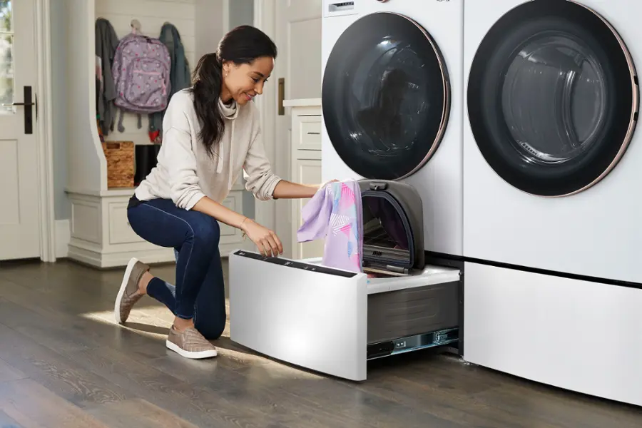Alt View 22. LG - SideKick 1.0 Cu. Ft. High-Efficiency Smart Top Load Pedestal Washer - White.