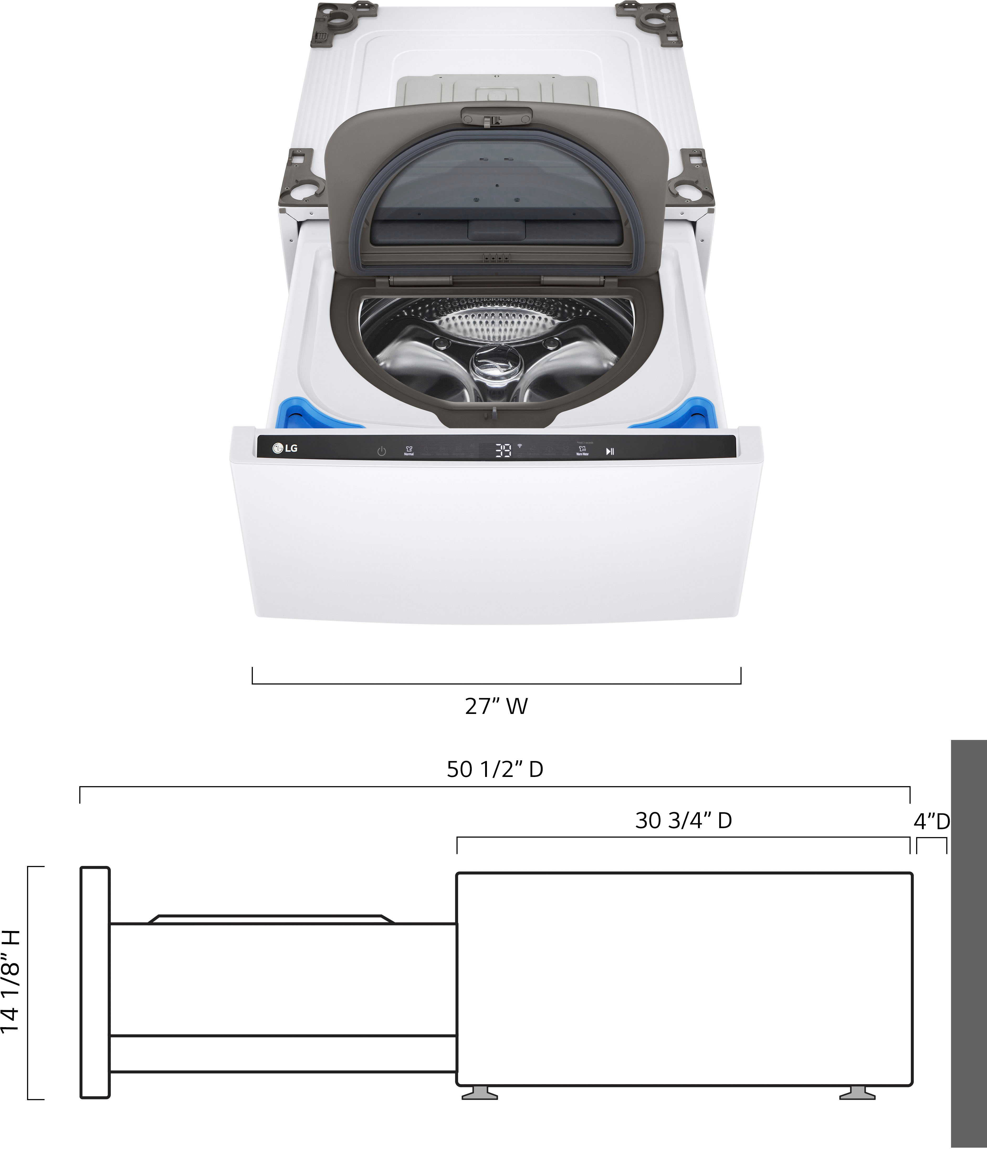 Left View: LG - SideKick 1.0 Cu. Ft. High-Efficiency Smart Top Load Pedestal Washer - White
