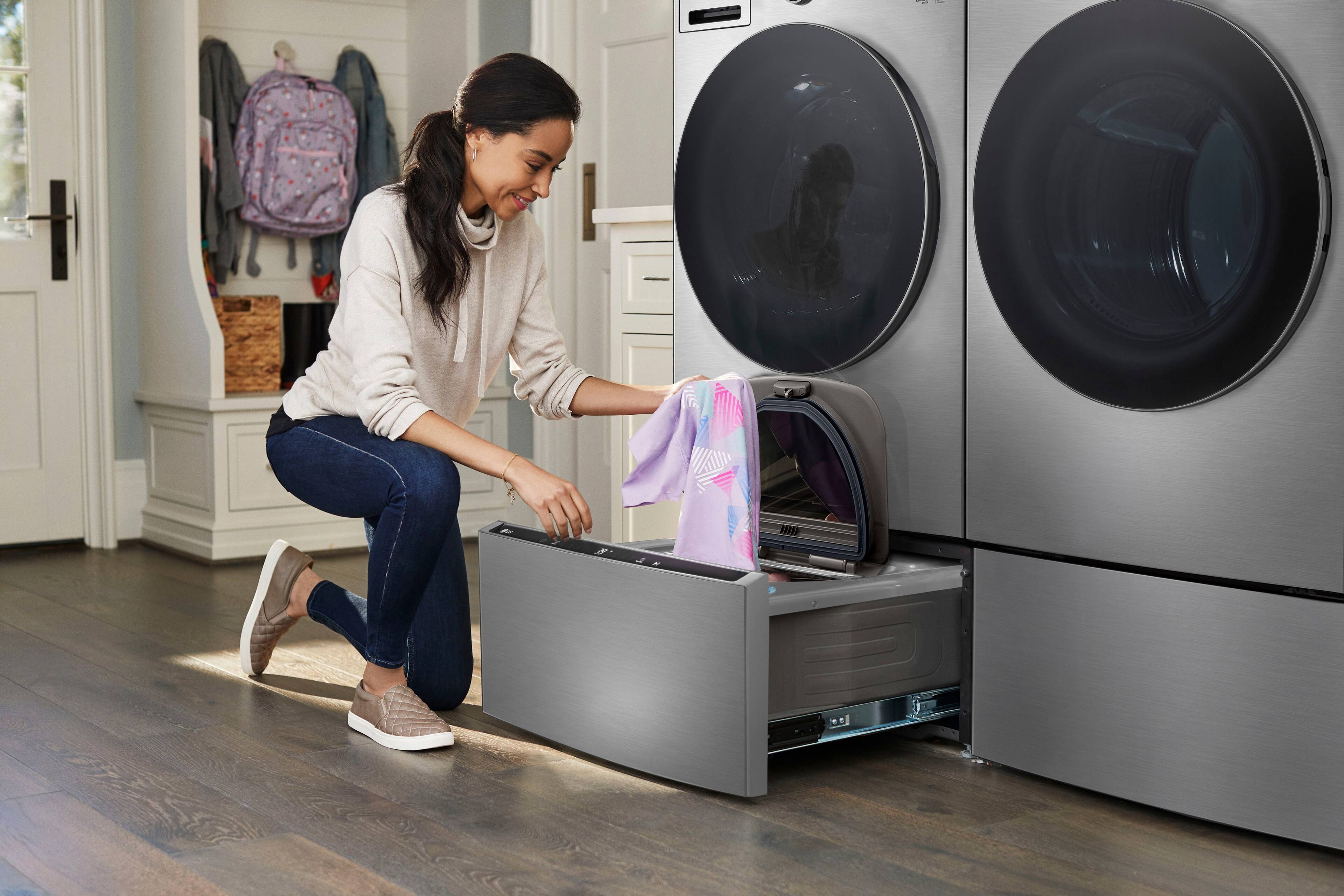Alt View 29. LG - SideKick 1.0 Cu. Ft. High-Efficiency Smart Top Load Pedestal Washer - Graphite Steel.