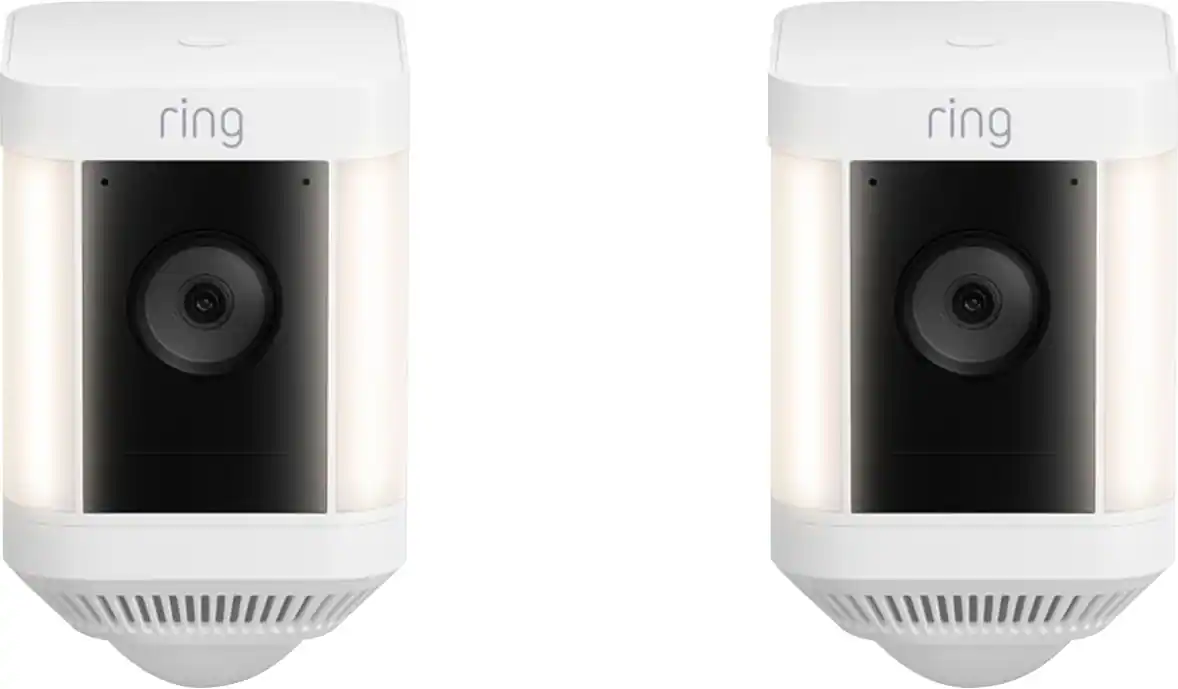 Front. Ring - Spotlight Cam Plus 2-pack Camera Indoor/Outdoor Wireless 1080p Security Cameras - White.