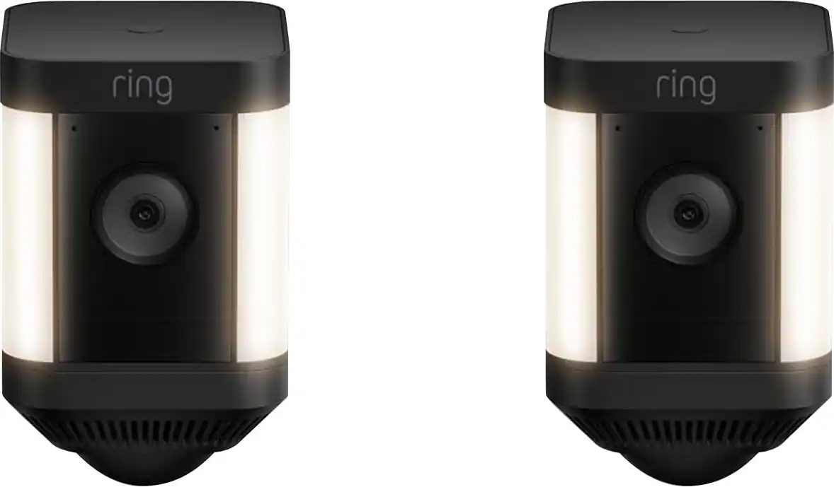 Front. Ring - Spotlight Cam Plus 2-pack Camera Indoor/Outdoor Wireless 1080p Security Cameras - Black.