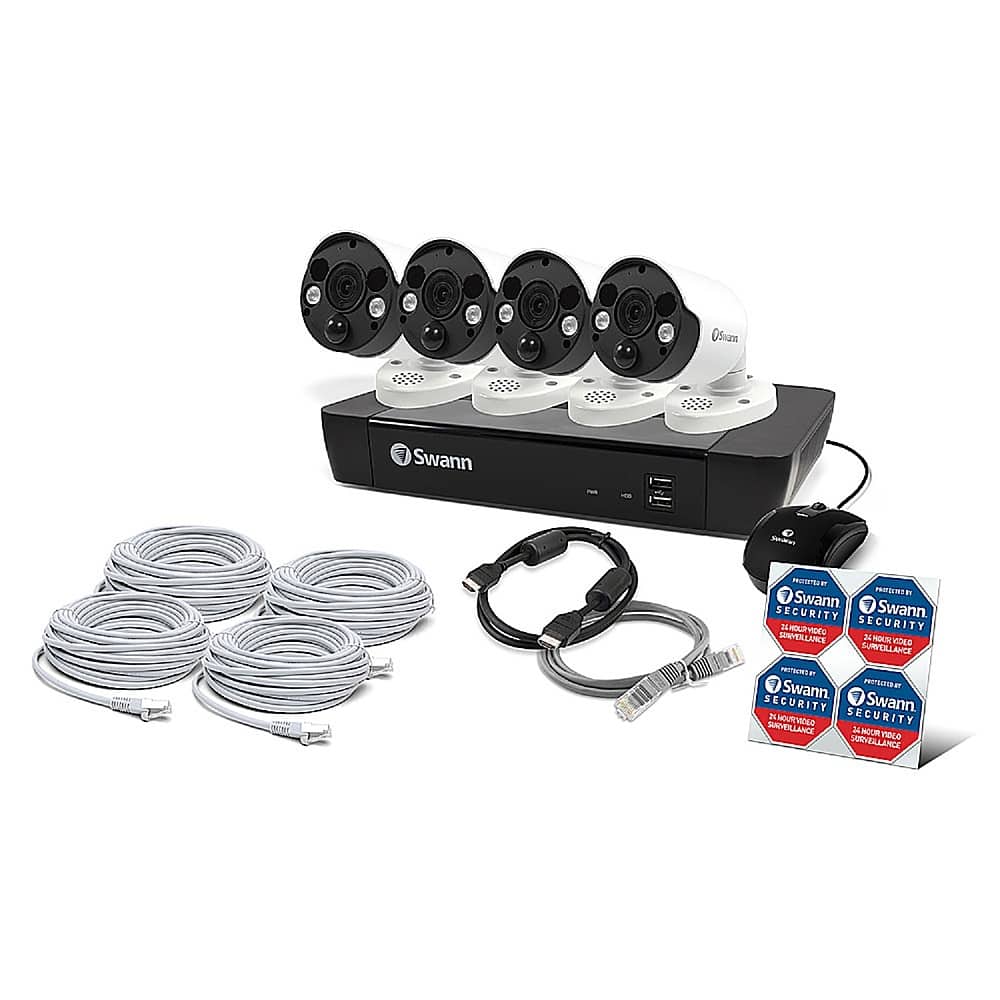 Angle. Swann - Refurbished - 8 Channel 2TB, 4 x 4K PoE Cameras, w/Dual LED spotlights & Face Dection - Black/White.