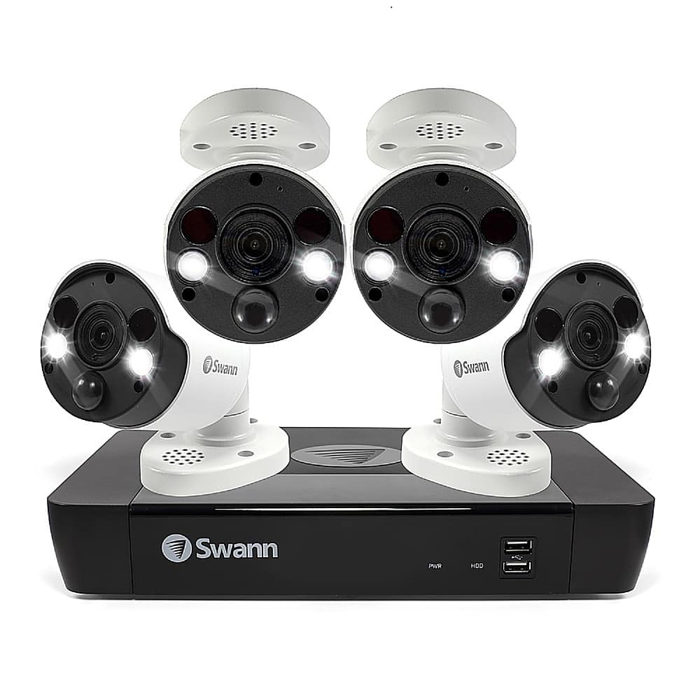 Swann - Refurbished 8 Channel 2TB, 4 x 4K PoE Cameras, w/Dual LED spotlights & Face Dection - Black/White - Front_Zoom