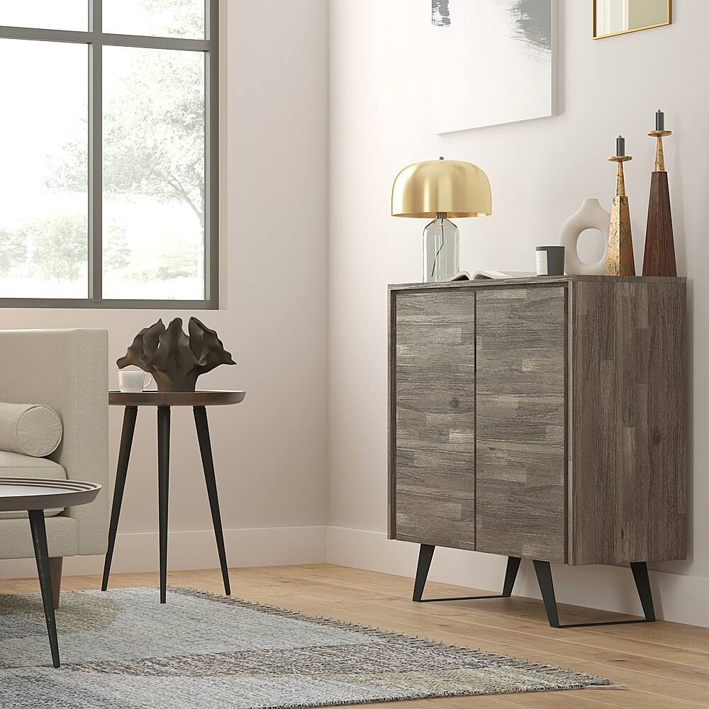 Left View: Simpli Home - Lowry Medium Storage Cabinet - Distressed Grey