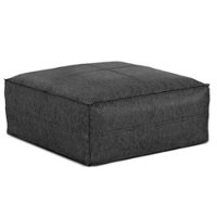 Simpli Home - Brody Large Square Coffee Table Pouf - Distressed Black - Front_Zoom