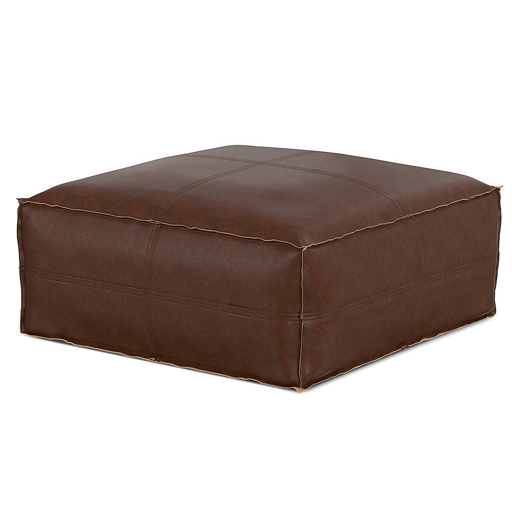 Simpli Home Brody Large Square Coffee Table Pouf Distressed Dark Brown