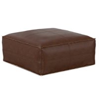 Simpli Home - Brody Large Square Coffee Table Pouf - Distressed Dark Brown - Front_Zoom