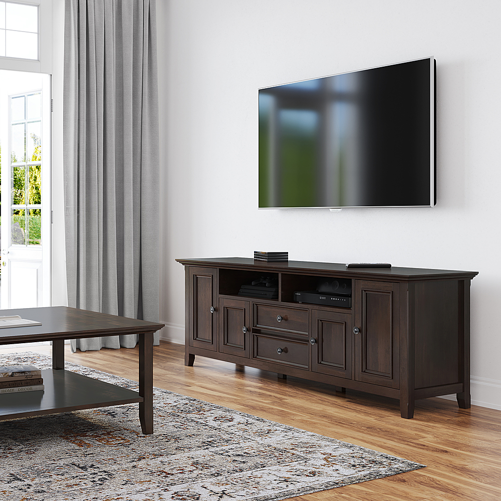 Simpli Home Amherst Solid Wood 72 inch Wide TV Media Stand For TVs up to 80  inches Brunette Brown AXCAMH72-BRU - Best Buy