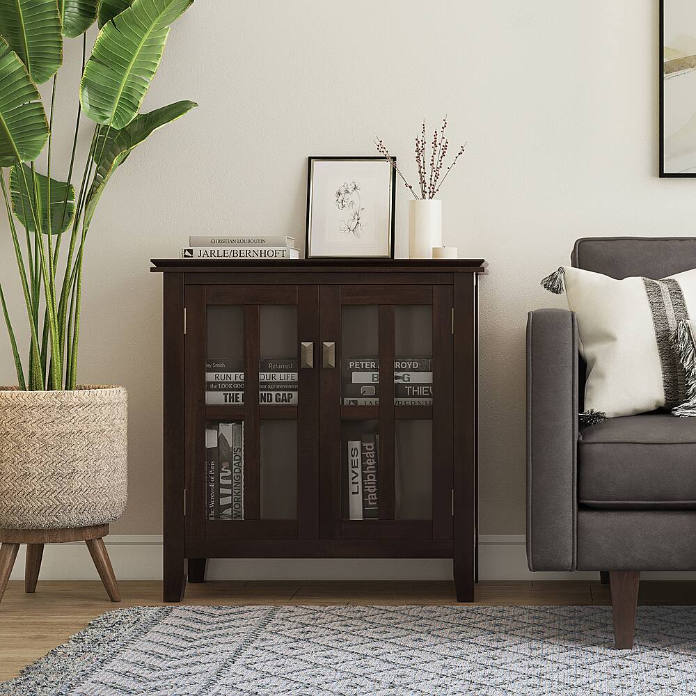 Left View: Simpli Home - Acadian Entryway Storage Cabinet - Fog Grey