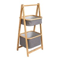 Honey-Can-Do - Small Bamboo & Canvas 2-Tier Collapsible A-Frame Shelving Unit - Natural - Front_Zoom